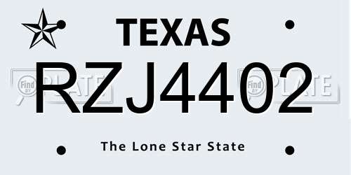 RZJ4402 Texas License Plate