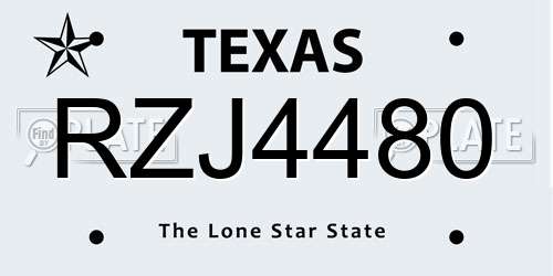 RZJ4480 Texas License Plate