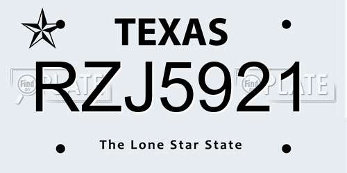 RZJ5921 Texas License Plate