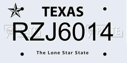 RZJ6014 Texas License Plate