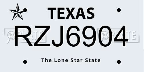 RZJ6904 Texas License Plate