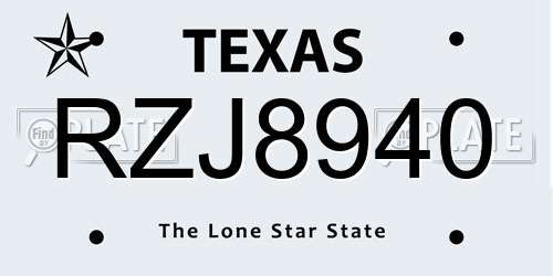 RZJ8940 Texas License Plate