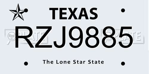 RZJ9885 Texas License Plate