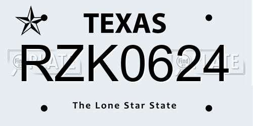 RZK0624 Texas License Plate