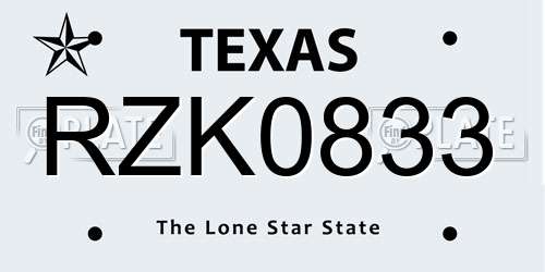 RZK0833 Texas License Plate