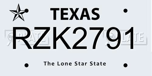 RZK2791 Texas License Plate