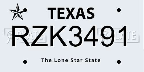 RZK3491 Texas License Plate