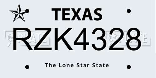 RZK4328 Texas License Plate