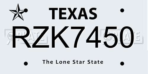 RZK7450 Texas License Plate