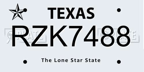 RZK7488 Texas License Plate