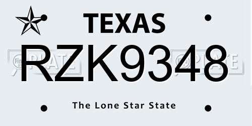 RZK9348 Texas License Plate