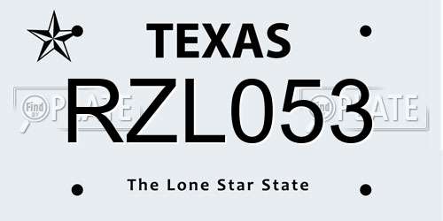 RZL053 Texas License Plate