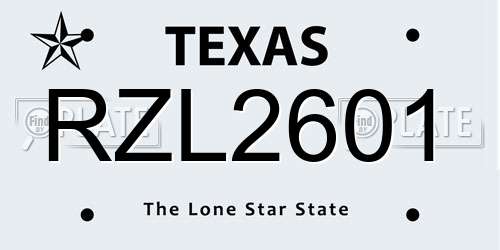 RZL2601 Texas License Plate