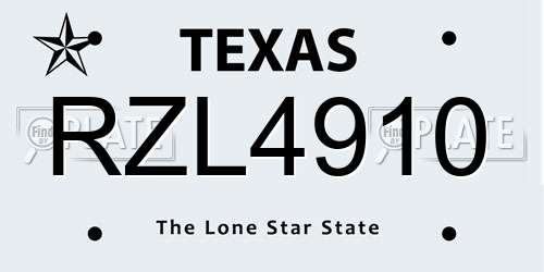 RZL4910 Texas License Plate