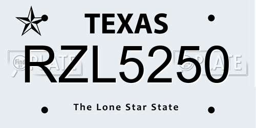 RZL5250 Texas License Plate