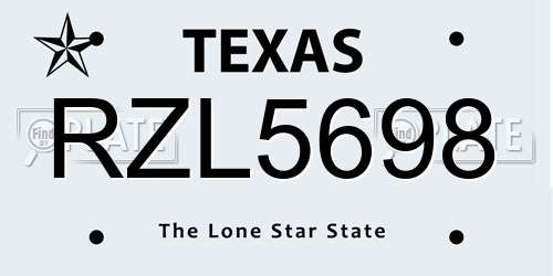 RZL5698 Texas License Plate