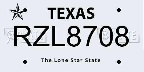 RZL8708 Texas License Plate