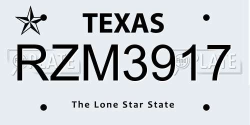 RZM3917 Texas License Plate