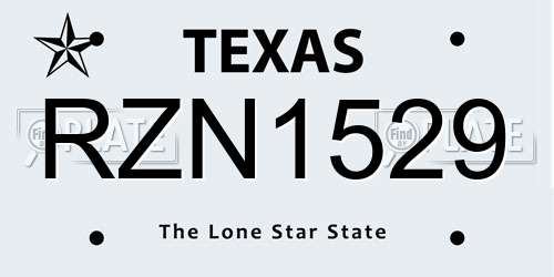 RZN1529 Texas License Plate