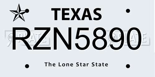 RZN5890 Texas License Plate