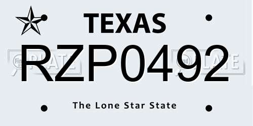RZP0492 Texas License Plate