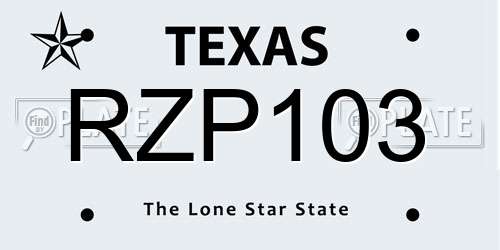 RZP103 Texas License Plate