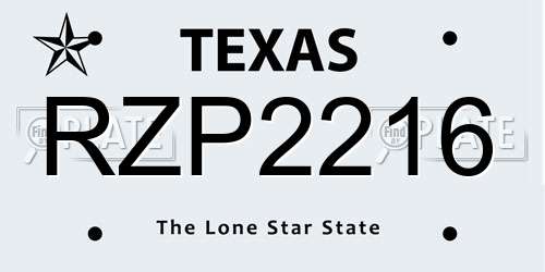 RZP2216 Texas License Plate