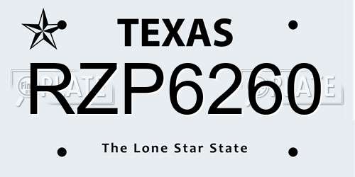 RZP6260 Texas License Plate