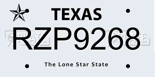 RZP9268 Texas License Plate