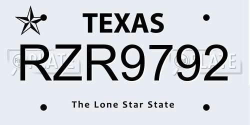 RZR9792 Texas License Plate