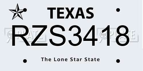 RZS3418 Texas License Plate