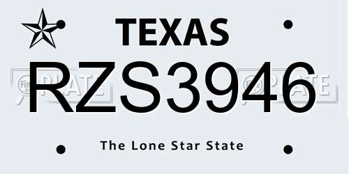 RZS3946 Texas License Plate