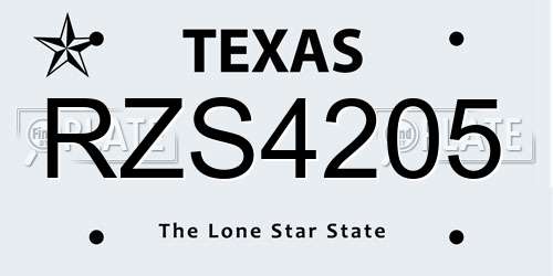 RZS4205 Texas License Plate