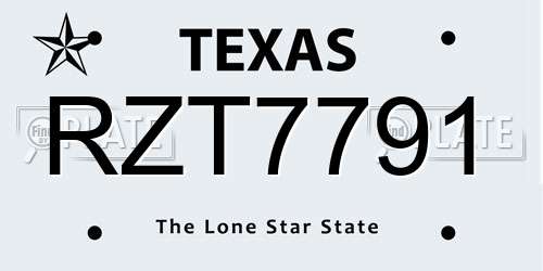 RZT7791 Texas License Plate