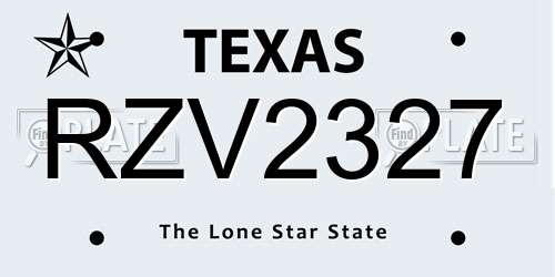 RZV2327 Texas License Plate