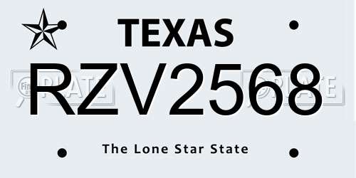 RZV2568 Texas License Plate