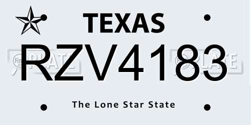 RZV4183 Texas License Plate
