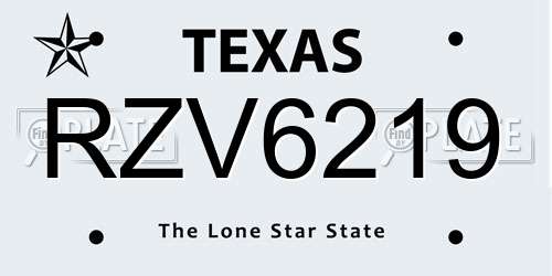 RZV6219 Texas License Plate