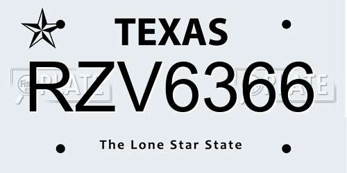RZV6366 Texas License Plate
