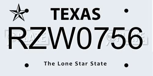 RZW0756 Texas License Plate