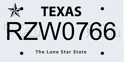 RZW0766 Texas License Plate