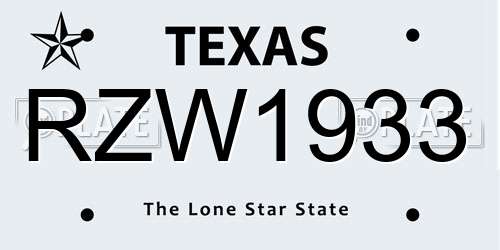 RZW1933 Texas License Plate