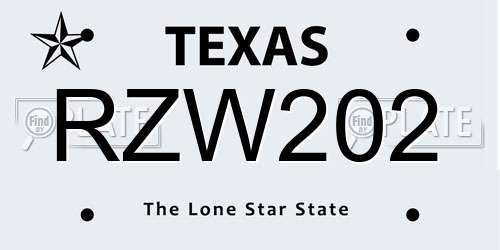 RZW202 Texas License Plate