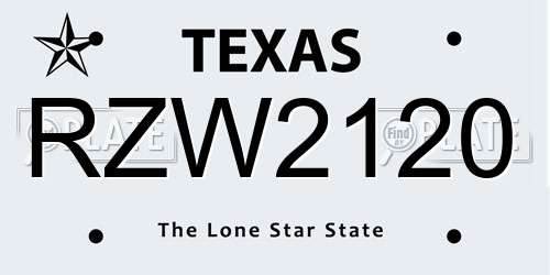 RZW2120 Texas License Plate