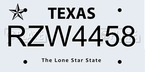 RZW4458 Texas License Plate