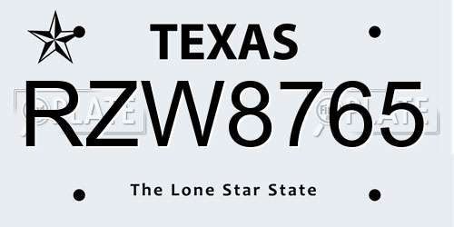 RZW8765 Texas License Plate
