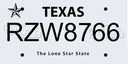 RZW8766 Texas License Plate