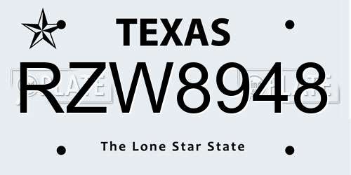 RZW8948 Texas License Plate