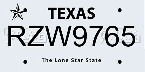 RZW9765 Texas License Plate
