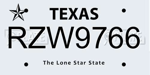 RZW9766 Texas License Plate